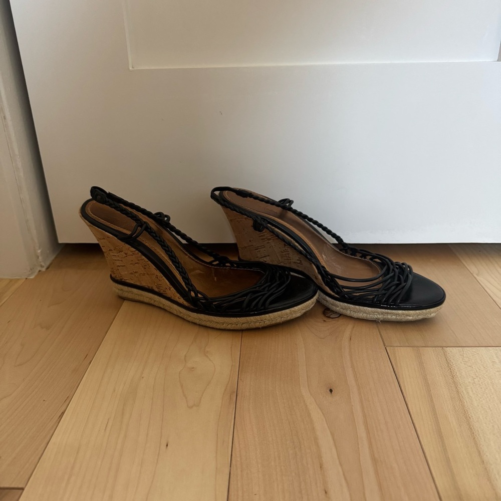 Cole Haan Black Cork Wedge Sandal‎ Size 8.5
